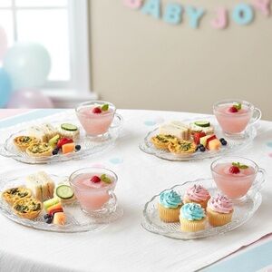 Anchor Hocking Grape Leaf Snack Plate & Punch Cup Set of 4 Vintage Mid Century